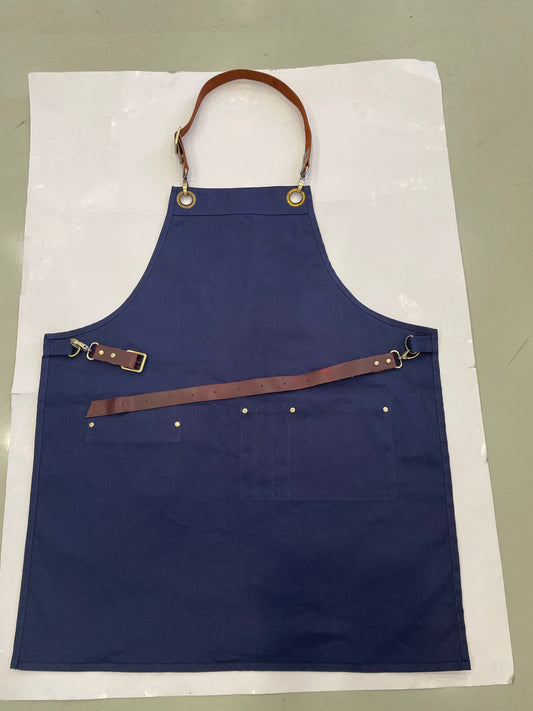 Men's Heavyweight Apron - Brown Leather Neck Straps & Fabric Waist Ties Edition