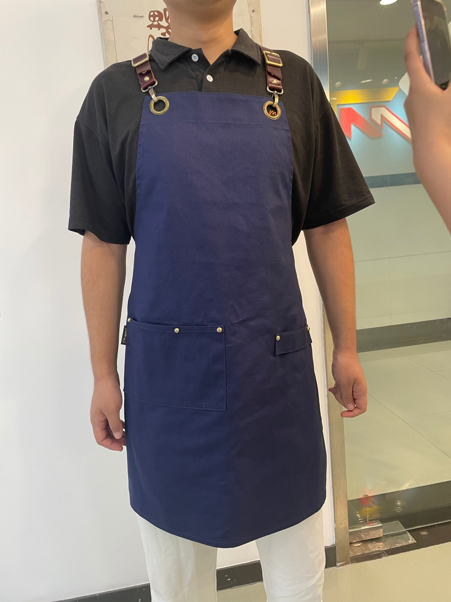 Men's Heavyweight Apron - Brown Leather Neck Straps & Fabric Waist Ties Edition