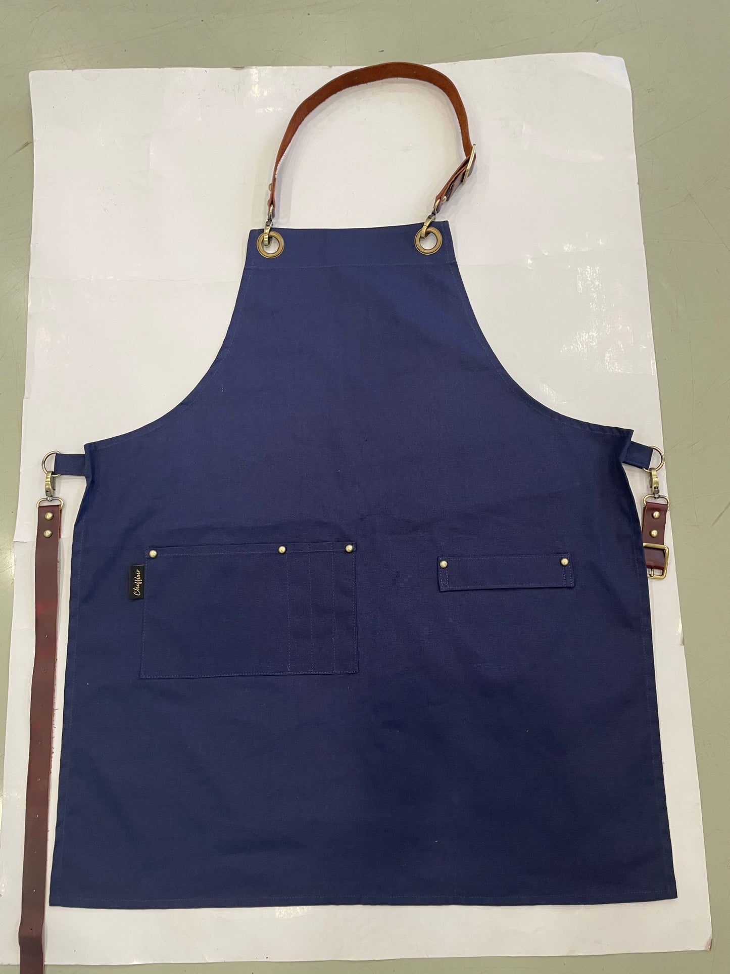 Men's Heavyweight Apron - Brown Leather Neck Straps & Fabric Waist Ties Edition