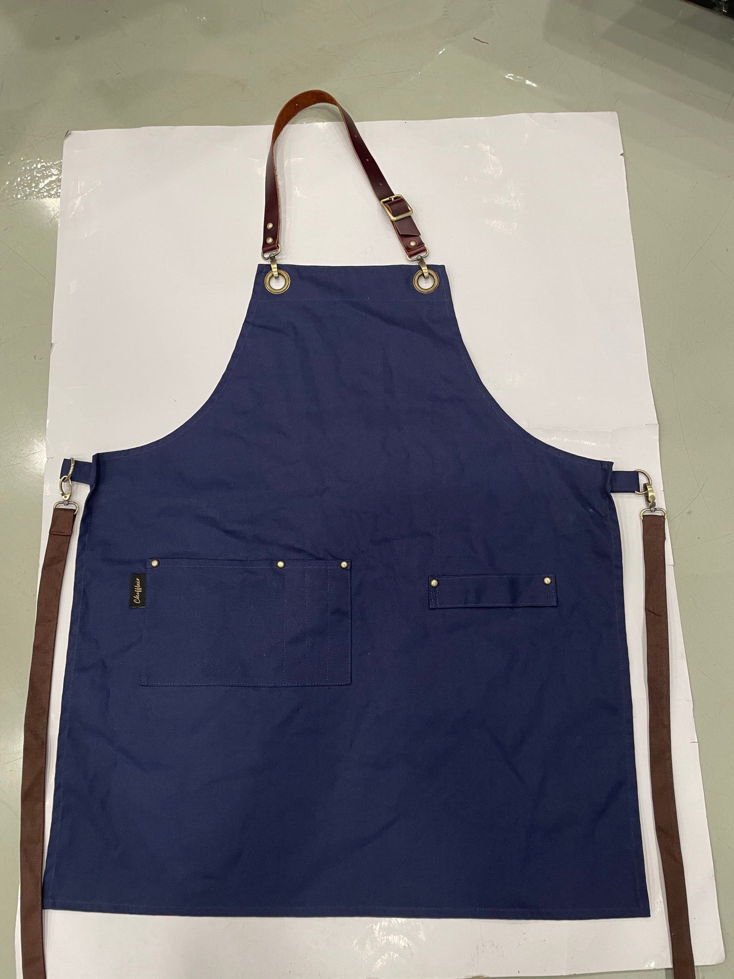 Men's Heavyweight Chef's Apron - Brown Leather Neck and Waist Straps Edition