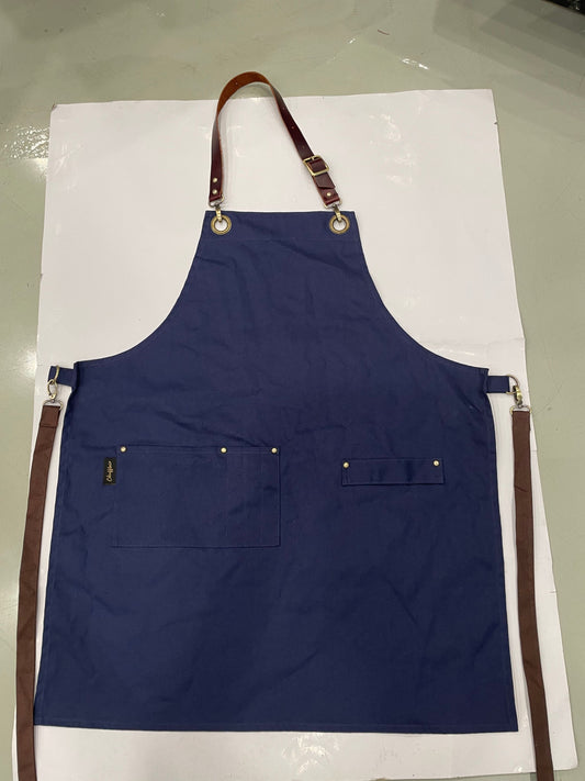 Men's Heavyweight Chef's Apron - Brown Leather Neck and Waist Straps Edition